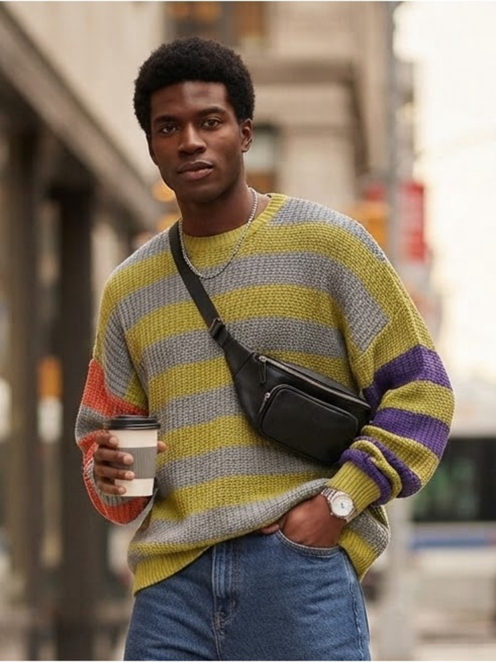 ASOS Oversized Colorblock Knit Sweater-Chartreuse & Gray with Contrast Sleeves
